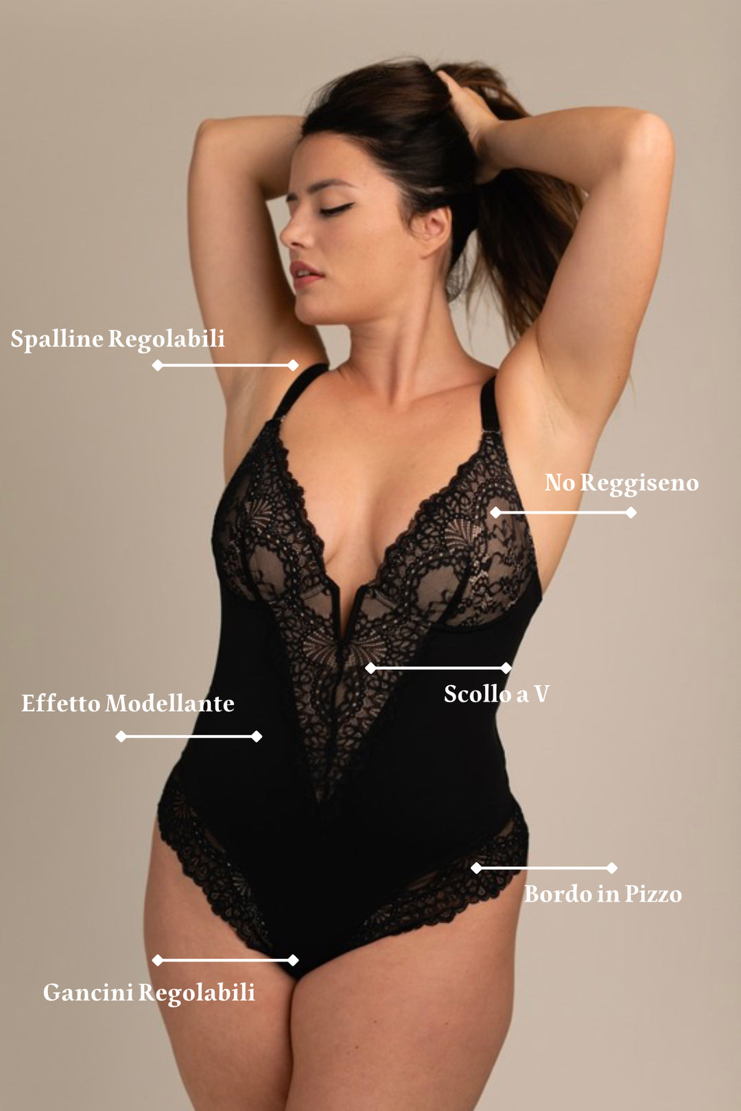 Body Contenitivo in Pizzo - Scollo a V