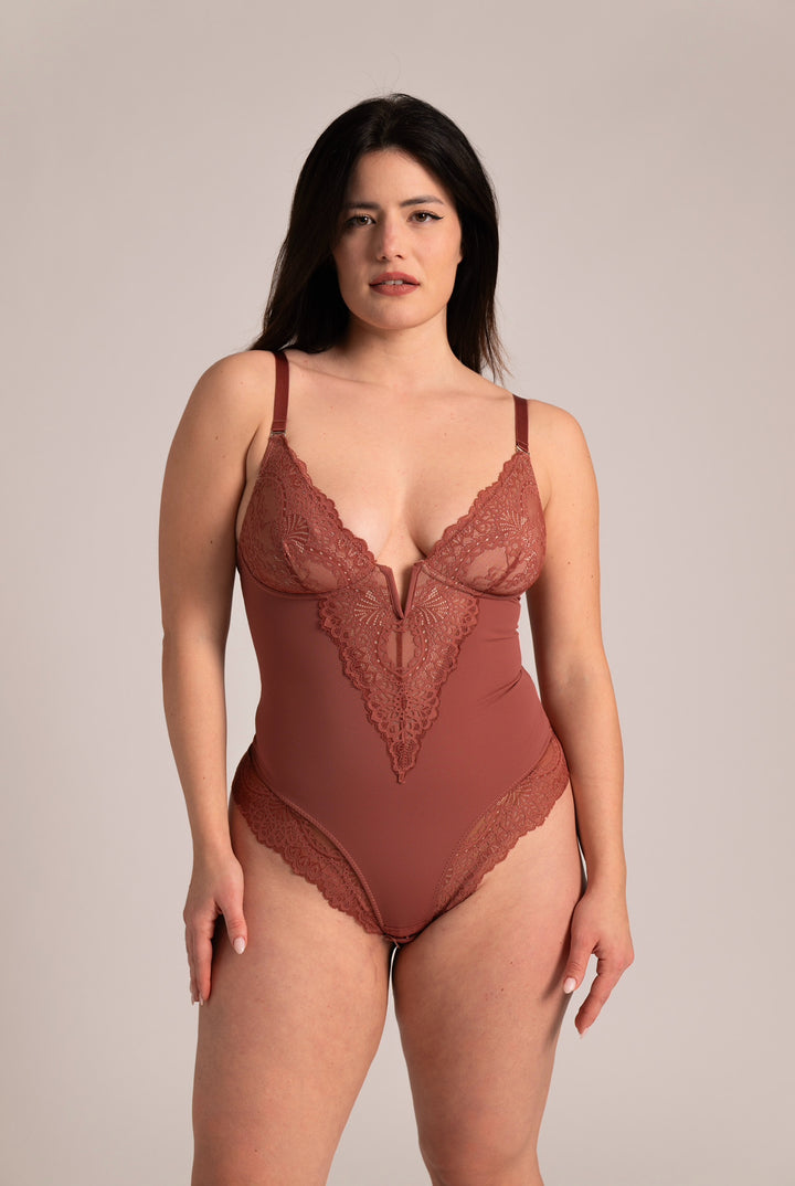 VENUS LACE - Body in Pizzo Rosa Antico