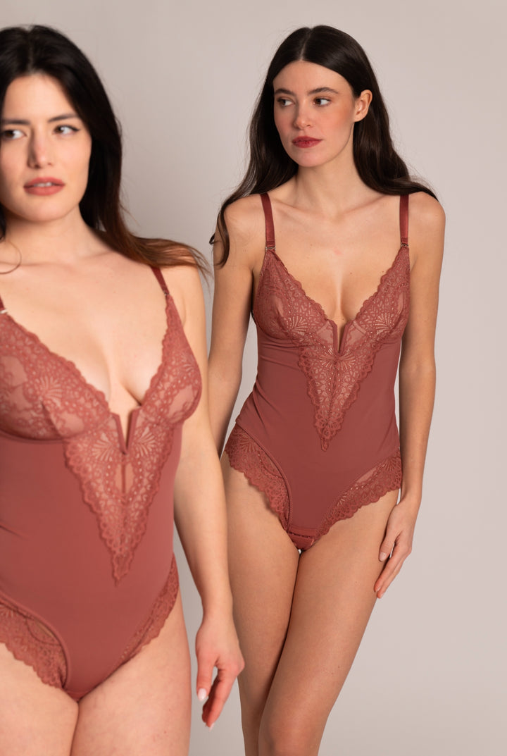 VENUS LACE - Body in Pizzo Rosa Antico